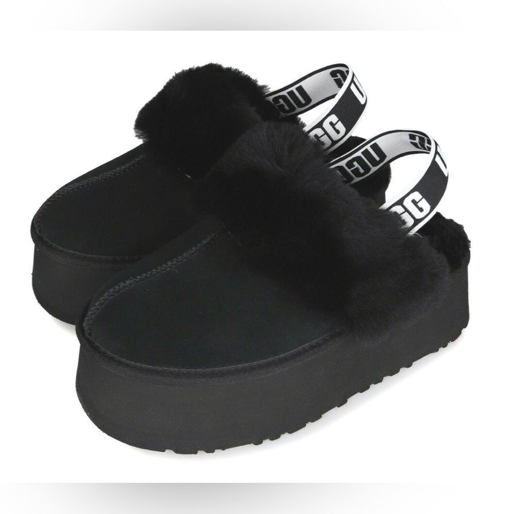 UGG Women's Funkette black fluffy slippers with thick platform sole 8 - Picture 3 of 13